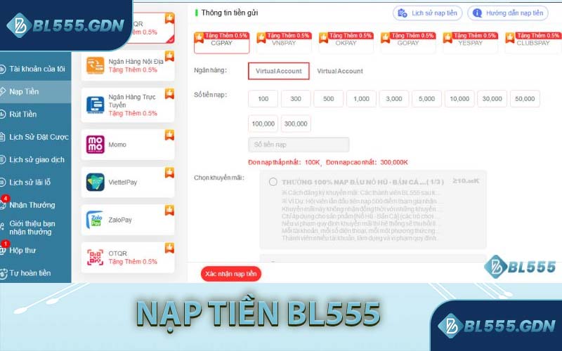 Nạp Tiền BL555